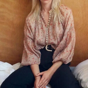 Zara Floral Blouse with Button Detail - Pink and Cream